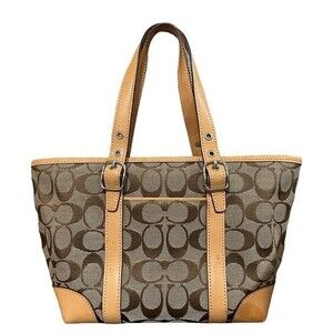Coach Mini Tote in Signature Jacquard. Tan & Brown.